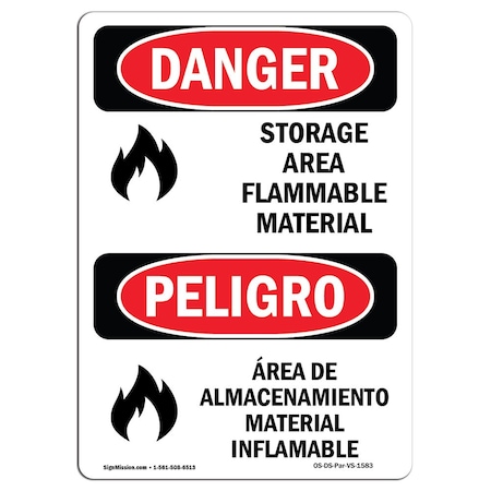 Signmission Safety Sign, OSHA Danger, 14" Height, Storage Area Flammable Material Bilingual Spanish OS-DS-D-1014-VS-1583